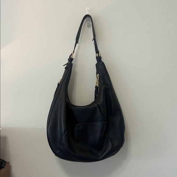 AIMEE KESTENBERG CORFU PLEATED BLACK LEATHER CRESENT HOBO BAG - Picture 4 of 7